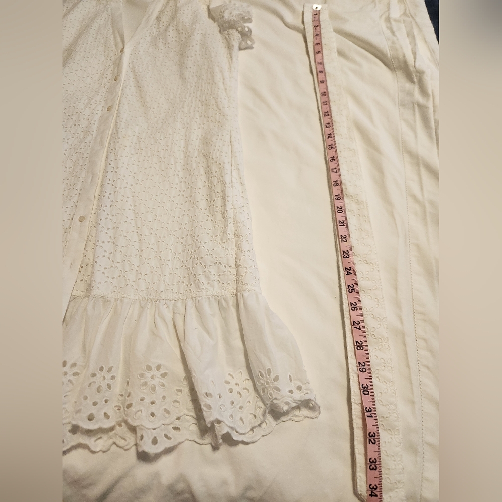 UNTUCKit Pearl White Cotton Eyelet Cap Sleeve Button Down Front Ruffle Hem Dress - Picture 14 of 14